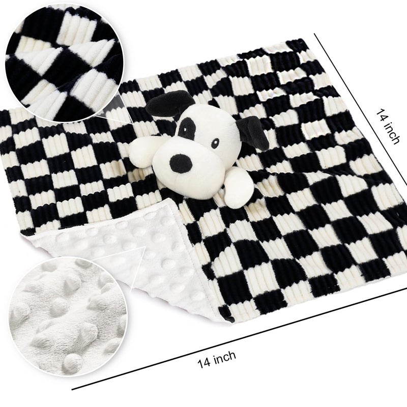 BEILIMU Baby Security Blanket for Boys Girls, High Contrast Super Soft 3D Checkerboard Gingham with Minky Dot Fabric Backing Snuggle Stuffed Animal Blankie Puppy Lovely Black 14 Inch - Image 2